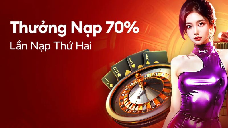 Ưu đãi Code HDBET 70% cho thành viên nạp tiền lần thứ hai.