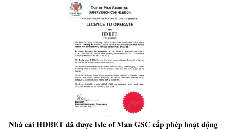 Nhà cái HDBET đã được Isle of Man GSC cấp phép hoạt động