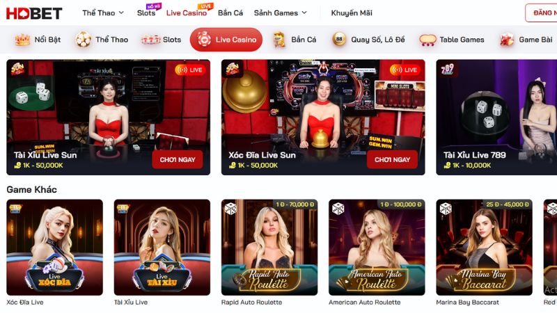 Live Casino là hạng mục giải trí không thể thiếu khi giới thiệu HDBET.