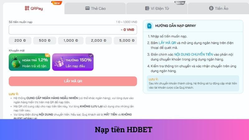 Nạp tiền HDBET qua nhiều hình thức