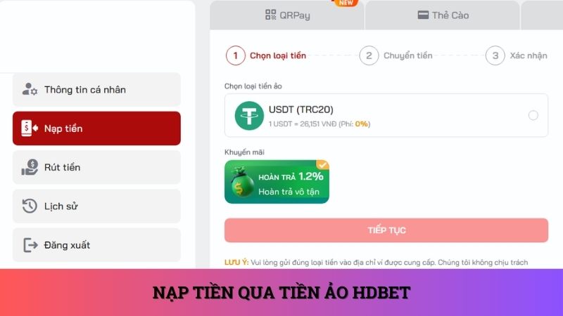Bạn có thể lựa chọn nạp vào tài khoản thành viên qua tiền ảo